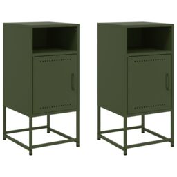 Berkfield Home Bedside Cabinets 2 pcs Olive Green 36x39x78 cm Steel - Size: 36 x 39 x 78 cm - thumbnail 2