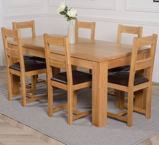 Thats Furniture Dakot 182 x 92cm Oak Large Dining Table & 6 Lincoln Chairs in Brown - Size: 182 x 92 cm - image 1