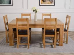Thats Furniture Dakot 182 x 92cm Oak Large Dining Table & 6 Lincoln Chairs in Brown - Size: 182 x 92 cm - thumbnail 2