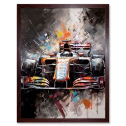 "Artery8 Wall Art Print Race Car Grand Prix Multicoloured Modern Art Framed in Brown - Size: W12"" x H16""" - thumbnail 1
