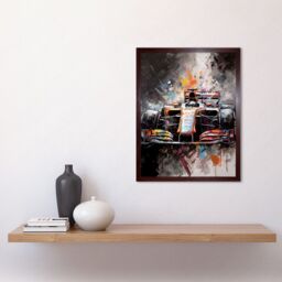 "Artery8 Wall Art Print Race Car Grand Prix Multicoloured Modern Art Framed in Brown - Size: W12"" x H16""" - thumbnail 2