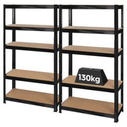 Harbour Housewares 5-Tier Steel Garage Shelving Units Set - 2pc Heavy Duty Storage Shelves Set in Black