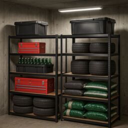 Harbour Housewares 5-Tier Steel Garage Shelving Units Set - 2pc Heavy Duty Storage Shelves Set in Black - thumbnail 2