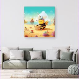 "Warren Reed - Designer Bumblebee On A Beach Holiday Canvas in Yellow - Size: W16"" x H16""" - thumbnail 4
