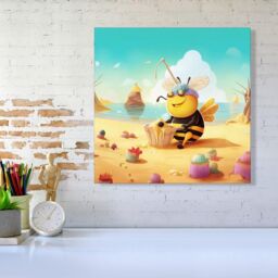 "Warren Reed - Designer Bumblebee On A Beach Holiday Canvas in Yellow - Size: W16"" x H16""" - thumbnail 2