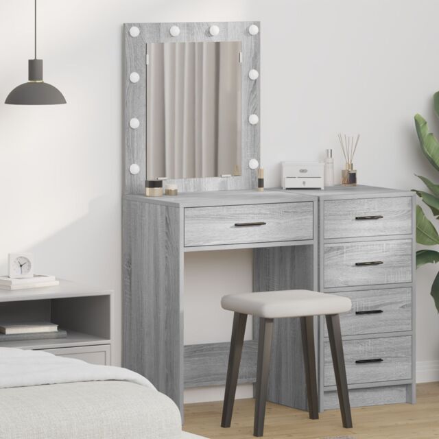 Berkfield Home Dressing Table with LED Lights Grey Sonoma 50x41x135 cm - Size: 50 x 41 x 135 cm - image 1