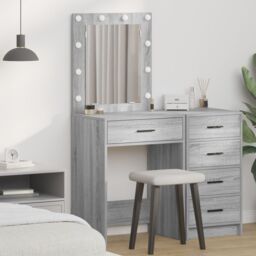 Berkfield Home Dressing Table with LED Lights Grey Sonoma 50x41x135 cm - Size: 50 x 41 x 135 cm