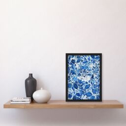 "Artery8 Cat Lover Floral Blue China Pattern Watercolour Framed Wall Art - Size: W12"" x H16""" - thumbnail 4