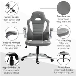 Nordara Grey PU Leather Gaming Chair Swivel Ergonomic Office Chair - Size: 100 cm x 15 cm - thumbnail 6