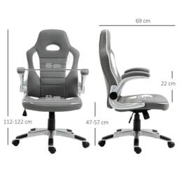 Nordara Grey PU Leather Gaming Chair Swivel Ergonomic Office Chair - Size: 100 cm x 15 cm - thumbnail 2
