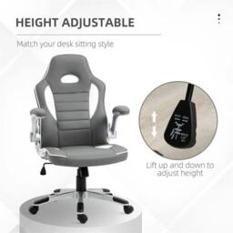Nordara Grey PU Leather Gaming Chair Swivel Ergonomic Office Chair - Size: 100 cm x 15 cm - thumbnail 5