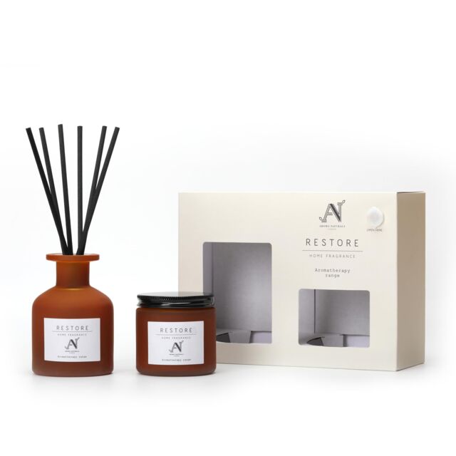 Aroma Naturals Aromatherapy Candle & Reed Diffuser Gift Set Restore Scent in Brown - Size: Medium - image 1