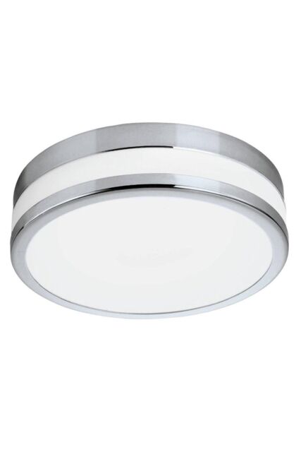 Eglo Palmero Metal & Glass IP44 Integrated LED Bathroom Ceiling Flush Light in Metallic Silver - image 1