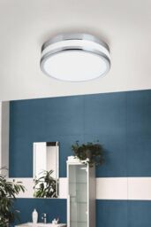 Eglo Palmero Metal & Glass IP44 Integrated LED Bathroom Ceiling Flush Light in Metallic Silver - thumbnail 2