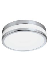 Eglo Palmero Metal & Glass IP44 Integrated LED Bathroom Ceiling Flush Light in Metallic Silver - thumbnail 1