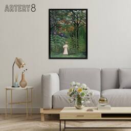 "Artery8 Woman Walking in an Exotic Forest Rousseau Black Framed Canvas Art in Green - Size: W24"" x H32""" - thumbnail 3