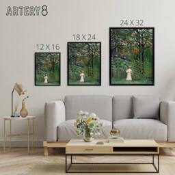 "Artery8 Woman Walking in an Exotic Forest Rousseau Black Framed Canvas Art in Green - Size: W24"" x H32""" - thumbnail 4