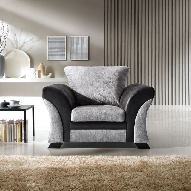 Abakus Direct Farrow Crushed Chenille Armchair in Black & Light Grey - image 1