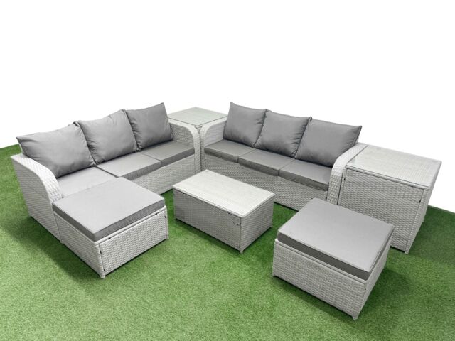 Fimous Outdoor Garden Furniture Sets 8 Seater Wicker Rattan Furniture Sofa Sets w/ Rectangular Coffee Table high Back Lounge Sofa 2 Big Footstool 2 - image 1
