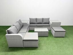 Fimous Outdoor Garden Furniture Sets 8 Seater Wicker Rattan Furniture Sofa Sets w/ Rectangular Coffee Table high Back Lounge Sofa 2 Big Footstool 2 - thumbnail 2