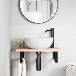 Berkfield Home Basin Shelf Wall Mounted Steel & Solid Wood Oak in Light Oak - thumbnail 3
