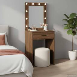 Berkfield Home Modern Dressing Table with LED Lights Brown Oak 50x41x135 cm - Size: 50 x 41 x 135 cm - thumbnail 2