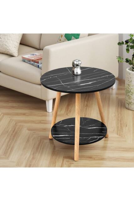 50×50×50cm Double Tier Round Wooden Side Table in Black - image 1