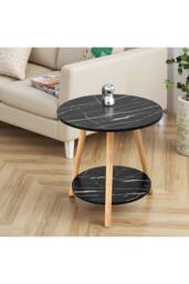 50×50×50cm Double Tier Round Wooden Side Table in Black