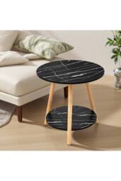 50×50×50cm Double Tier Round Wooden Side Table in Black - thumbnail 2