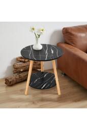 50×50×50cm Double Tier Round Wooden Side Table in Black - thumbnail 3
