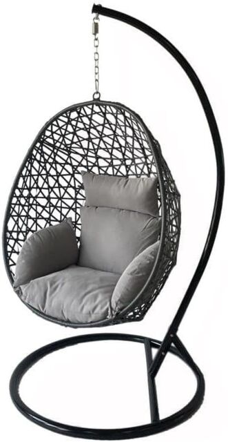 Alivio Rattan Hanging Egg Chair with Cushions, 150kg Capacity (Grey) in Grey - image 1