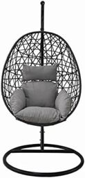 Alivio Rattan Hanging Egg Chair with Cushions, 150kg Capacity (Grey) in Grey - thumbnail 2