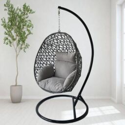 Alivio Rattan Hanging Egg Chair with Cushions, 150kg Capacity (Grey) in Grey - thumbnail 3