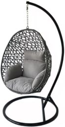 Alivio Rattan Hanging Egg Chair with Cushions, 150kg Capacity (Grey) in Grey - thumbnail 1