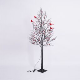 Smartbies 150cm Pre Lit LED Twig Birch Christmas Tree Lamp with Red Birds in Black - Size: 150 cm x 15 cm - thumbnail 7