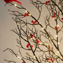 Smartbies 150cm Pre Lit LED Twig Birch Christmas Tree Lamp with Red Birds in Black - Size: 150 cm x 15 cm - thumbnail 4