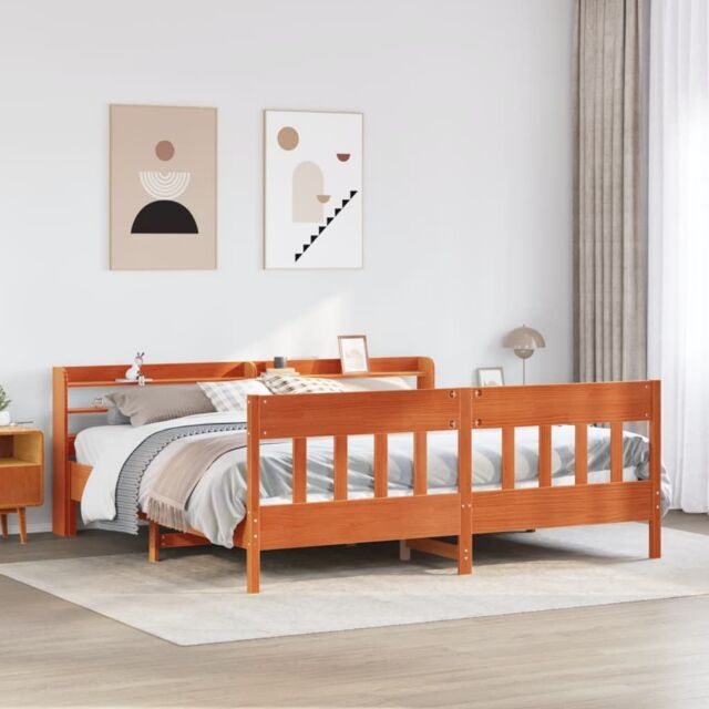 Berkfield Home Bed Frame without Mattress Wax Brown 180x200 cm Super King Solid Wood Pine - image 1