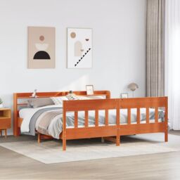 Berkfield Home Bed Frame without Mattress Wax Brown 180x200 cm Super King Solid Wood Pine - thumbnail 1