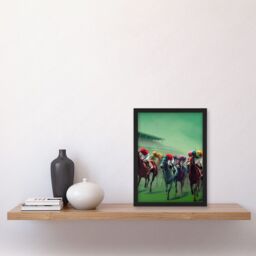 Artery8 Kentucky Derby Horse Racing Jockeys Modern Oil Painting Artwork Framed Wall Art Print A4 in Black - thumbnail 2