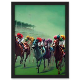 Artery8 Kentucky Derby Horse Racing Jockeys Modern Oil Painting Artwork Framed Wall Art Print A4 in Black - thumbnail 1
