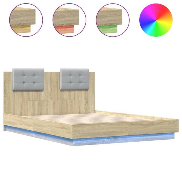 Berkfield Home Bed Frame with LED without Mattress Sonoma Oak 120x190 cm Small Double in Tan - image 1