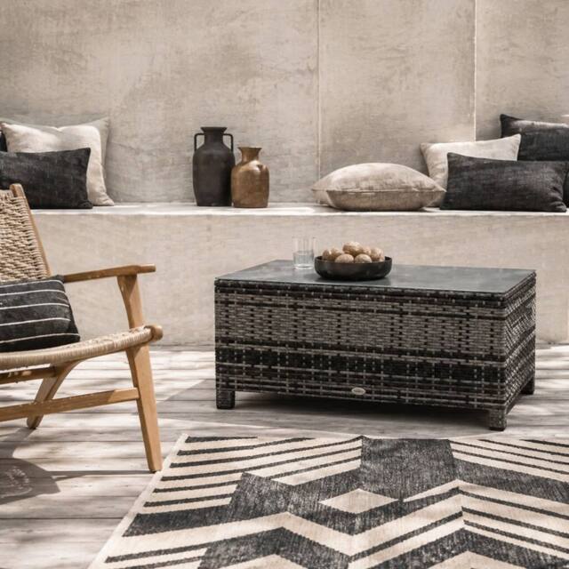Wyld Haus Lolifi Grey Rattan Outdoor Coffee Table with Tempered Glass Top - image 1