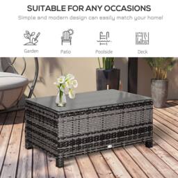 Wyld Haus Lolifi Grey Rattan Outdoor Coffee Table with Tempered Glass Top - thumbnail 7