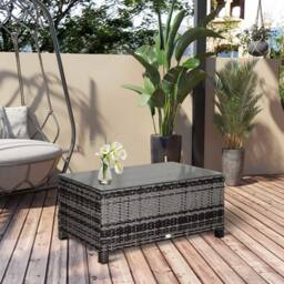 Wyld Haus Lolifi Grey Rattan Outdoor Coffee Table with Tempered Glass Top - thumbnail 3