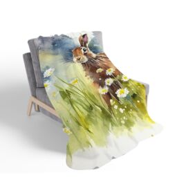 Warren Reed - Designer Hare & Daisies Watercolour Sherpa Blanket in Brown - Size: Large - thumbnail 2