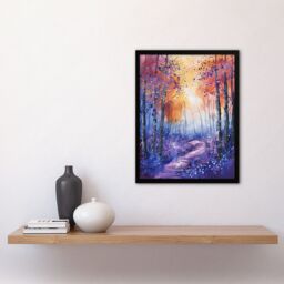 Artery8 Bluebell Woods Abstract Violet Forest Sunrise Framed Art Print in Purple - Size: A4 - thumbnail 4