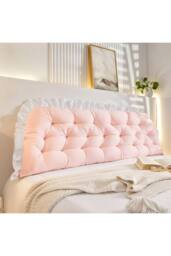 Living and Home Ruffled Tufted Princess-Style Bed Backrest Pillow in Pink - thumbnail 2