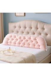 Living and Home Ruffled Tufted Princess-Style Bed Backrest Pillow in Pink - thumbnail 3