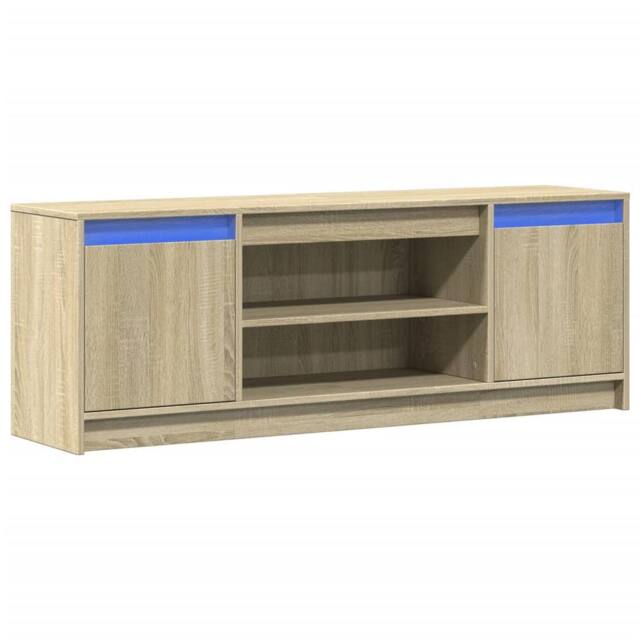 Berkfield Home TV Cabinet with LED Sonoma Oak 139.5x34x50 cm Engineered Wood in Light Tan - image 1