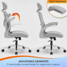 EONLION Grey, Model 751 Ergonomic Office Chair for Work & Study Chair in Grey - Size: 100 cm - thumbnail 3